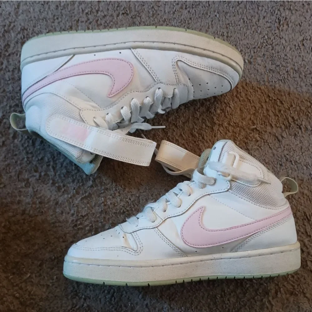Nike Court Borough Mid 2 (GS) Girls White/Pink CD7782 111 Size 5Y PRE-OWNED